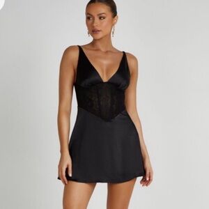 Meshki Black Corset Satin Dress